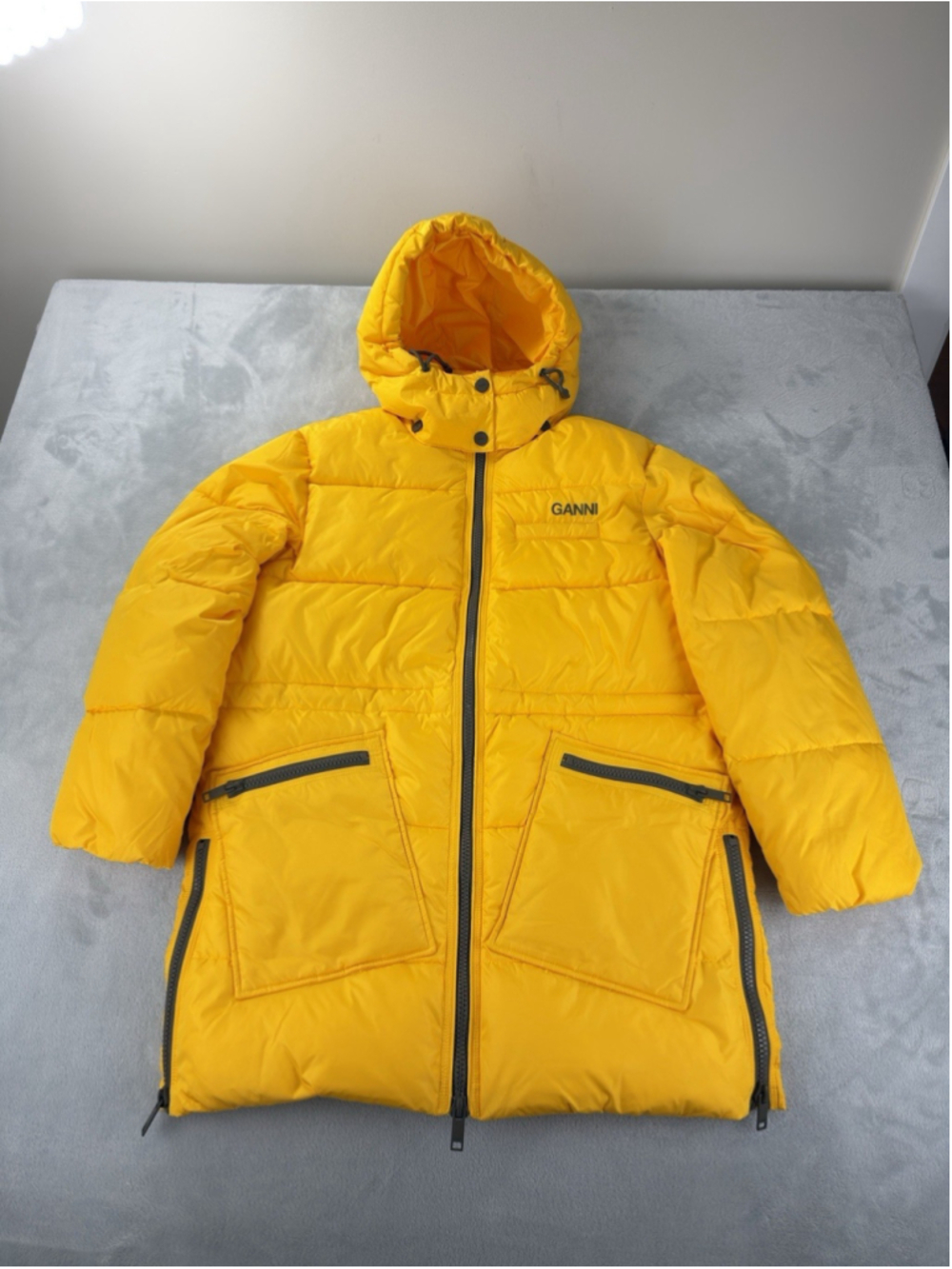 Ganni Spectra Yellow Puffer Jacket Nwt Women's Size XXS/XS Oversized Full Zip